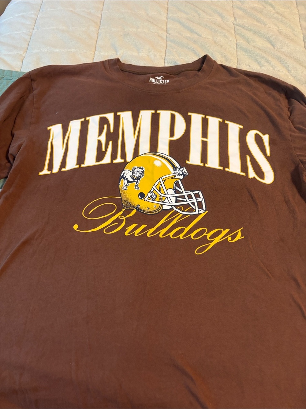 Hollister Brown Memphis Bulldogs Graphic Tee with Yellow Helmet